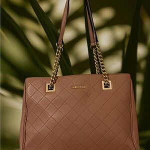 Calvin Klein Tan Quilted Shoulder Bag